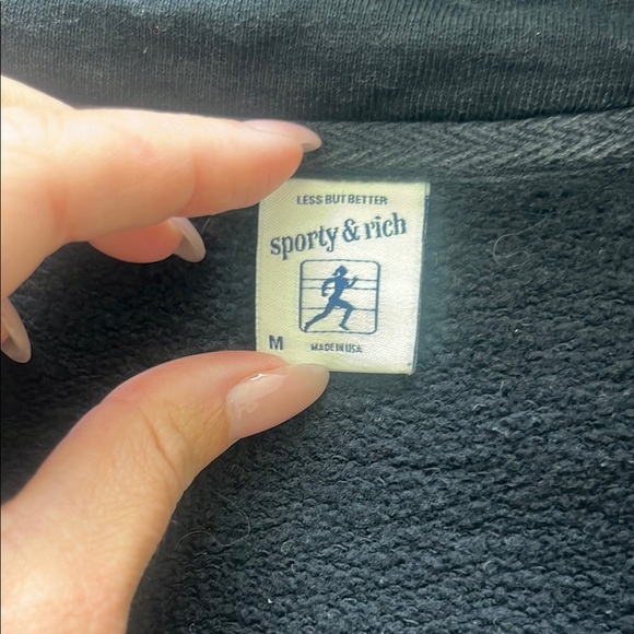 Sporty & Rich Black Zip Up Sweater with Ribbed Collar - Picture 2 of 6